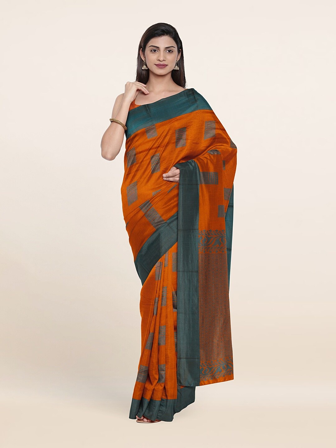 

Pothys Mustard & Blue Woven Design Silk Cotton Saree