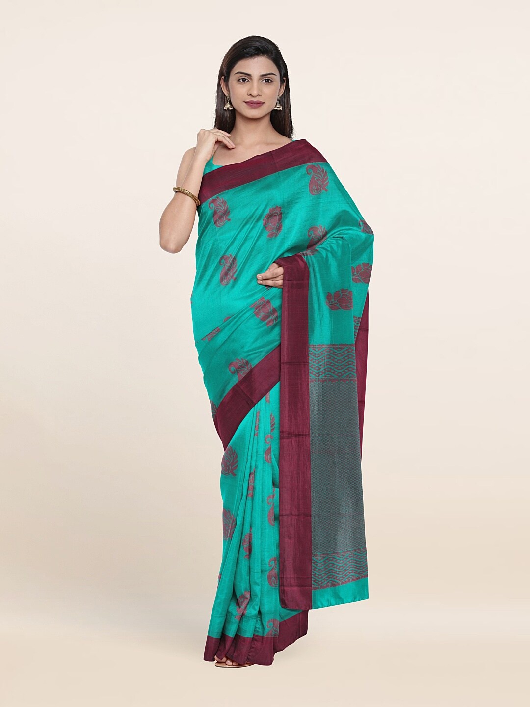 

Pothys Green & Purple Woven Design Silk Cotton Saree