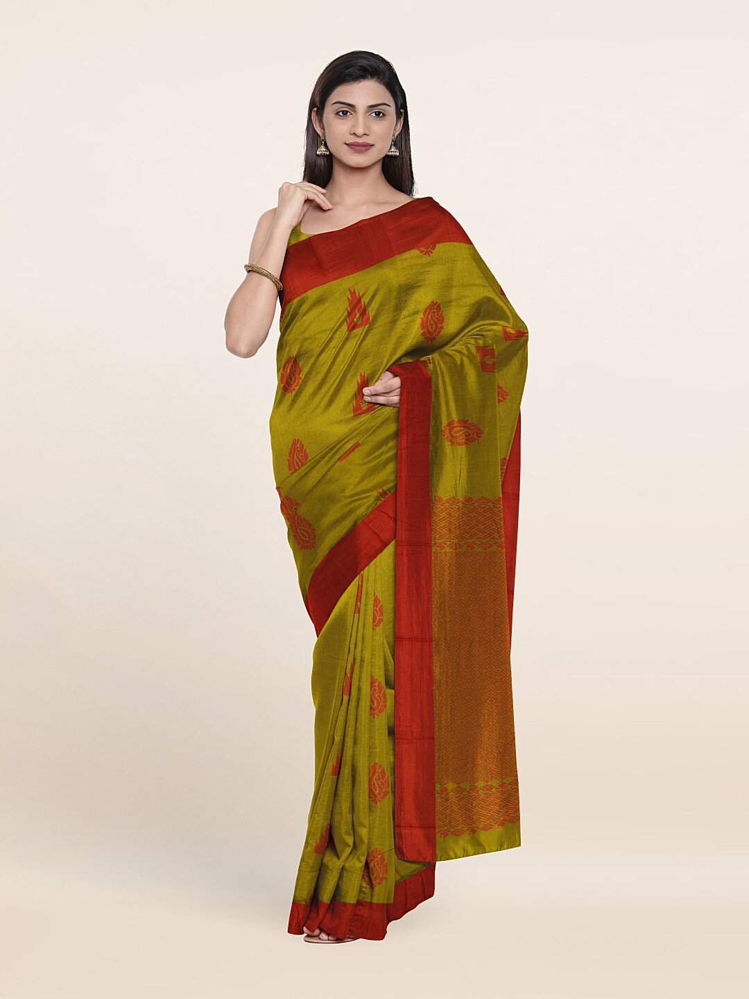 

Pothys Green & Red Woven Design Silk Cotton Saree