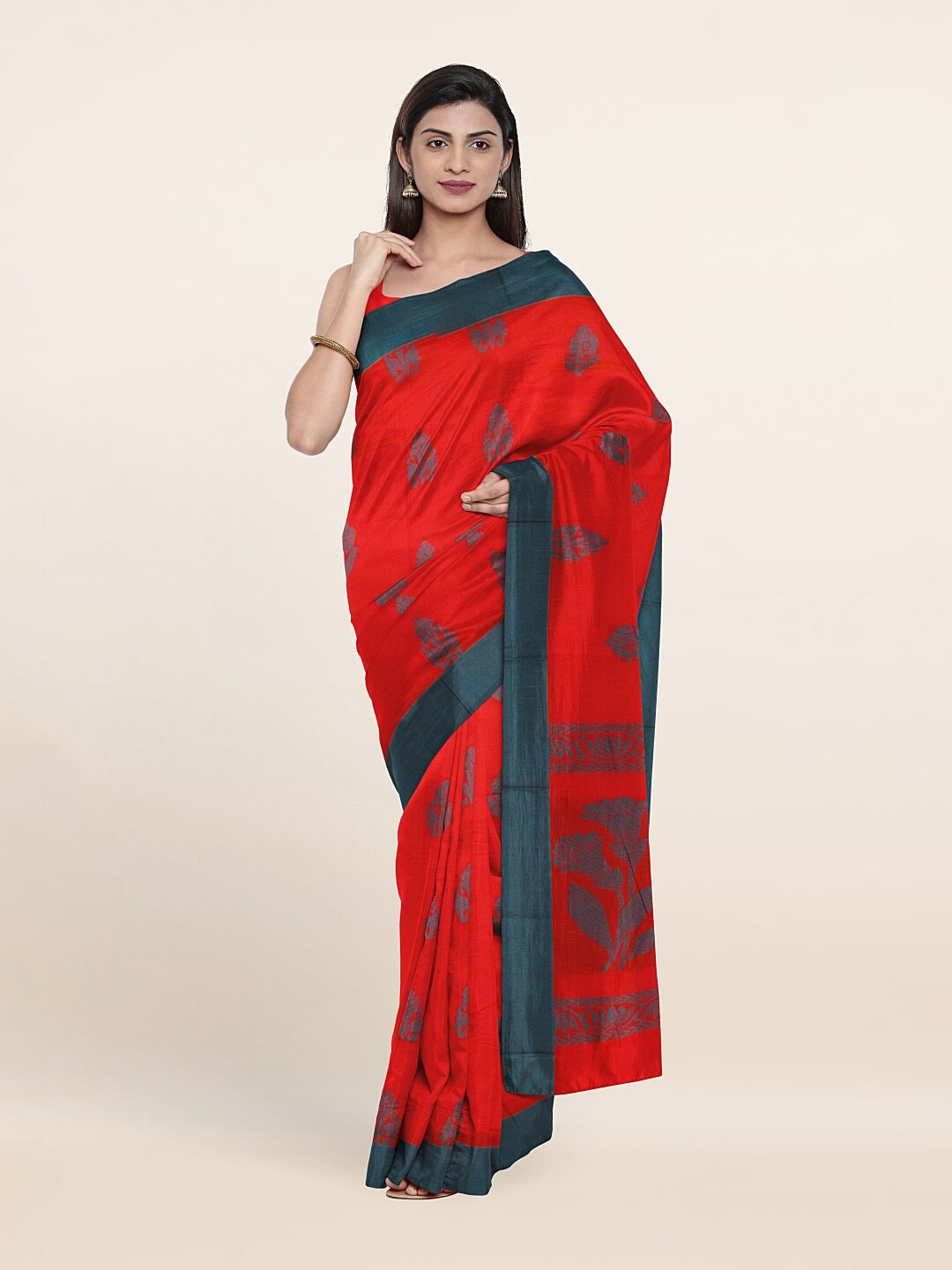 

Pothys Red & Blue Woven Design Silk Cotton Saree