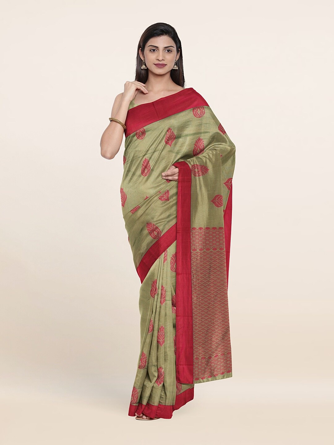 

Pothys Green & Pink Ethnic Motif Silk Cotton Saree