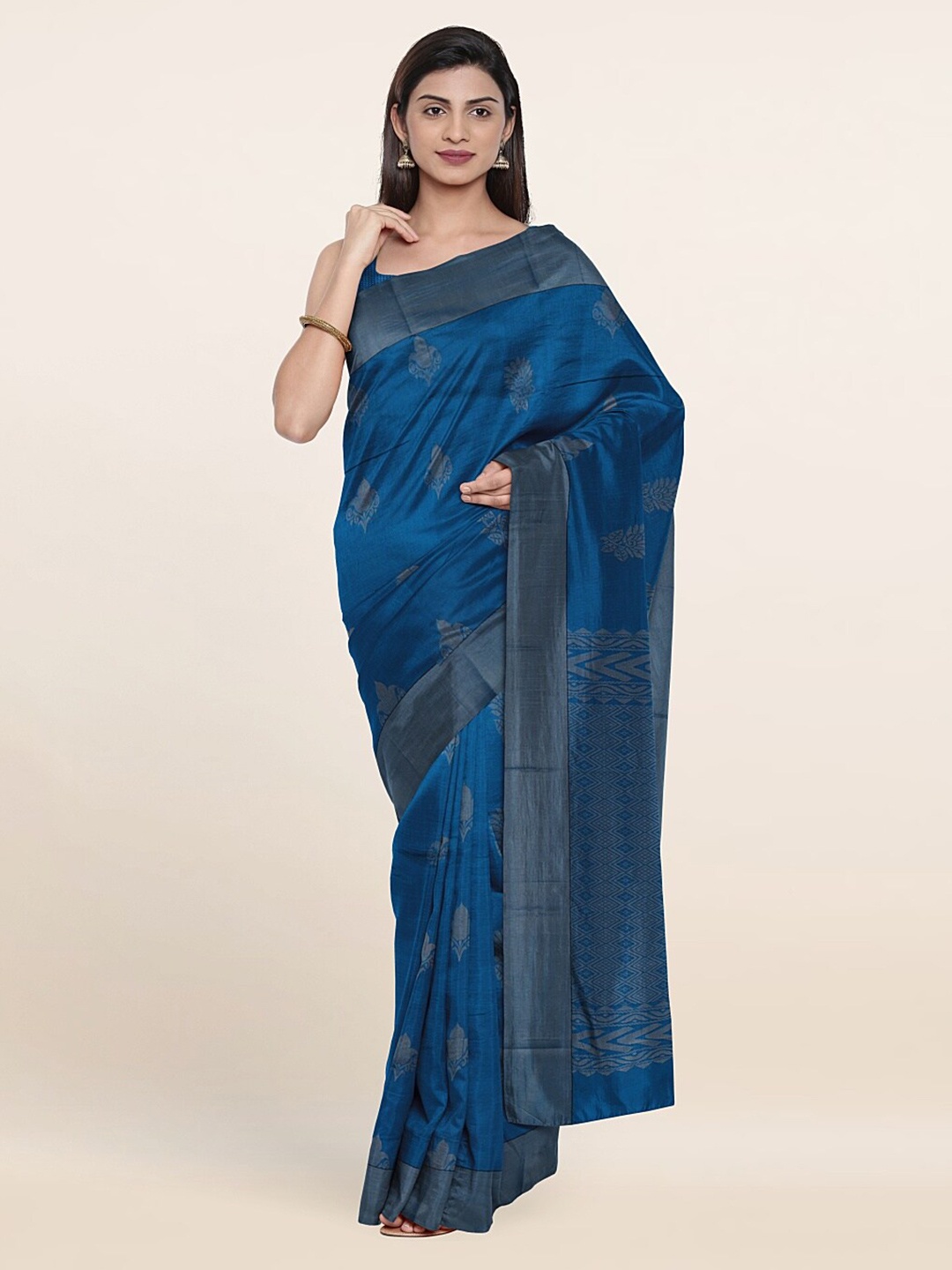 

Pothys Blue & Grey Ethnic Motifs Silk Cotton Saree