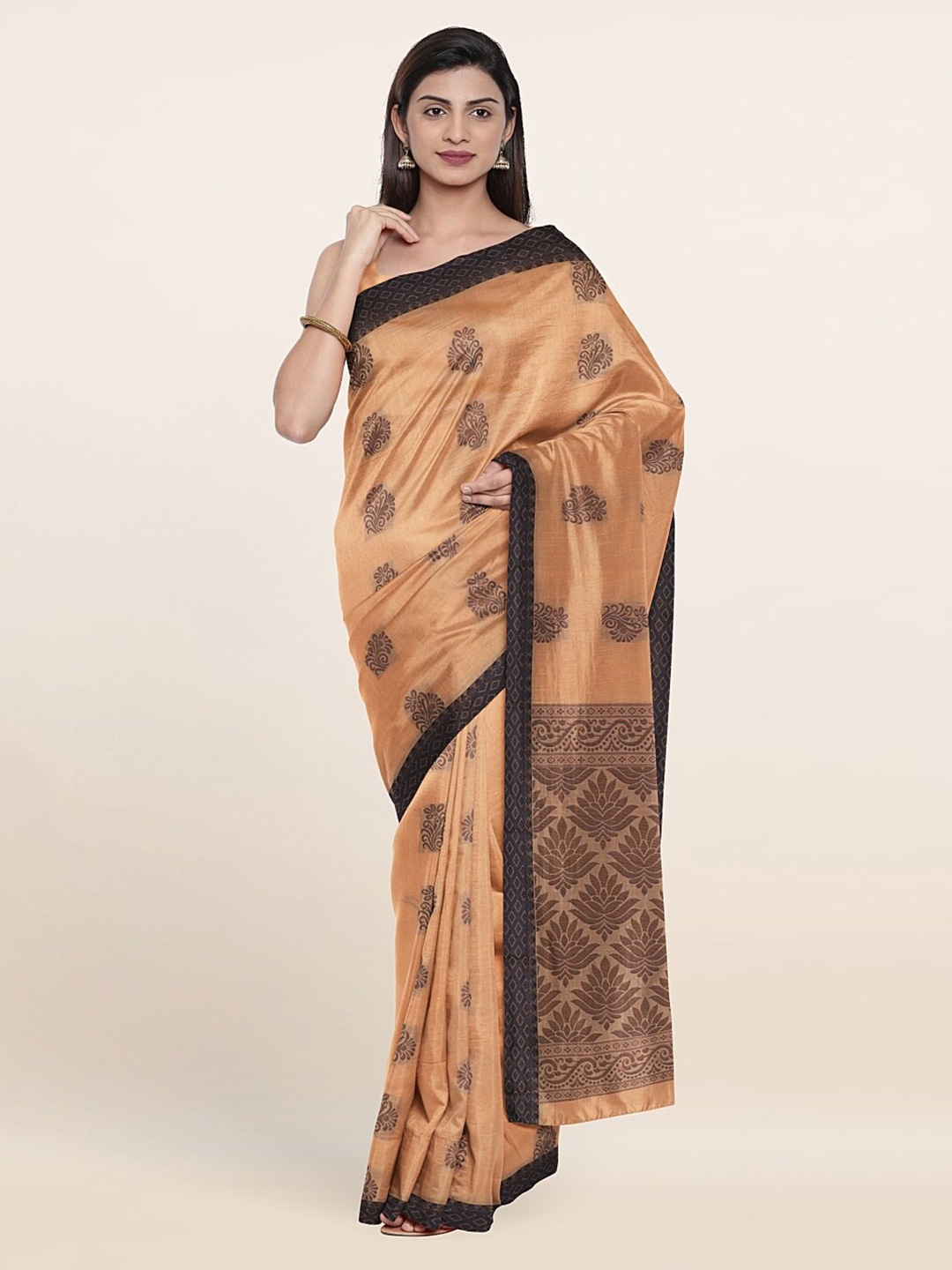 

Pothys Peach-Coloured Ethnic Motif Silk Cotton Saree