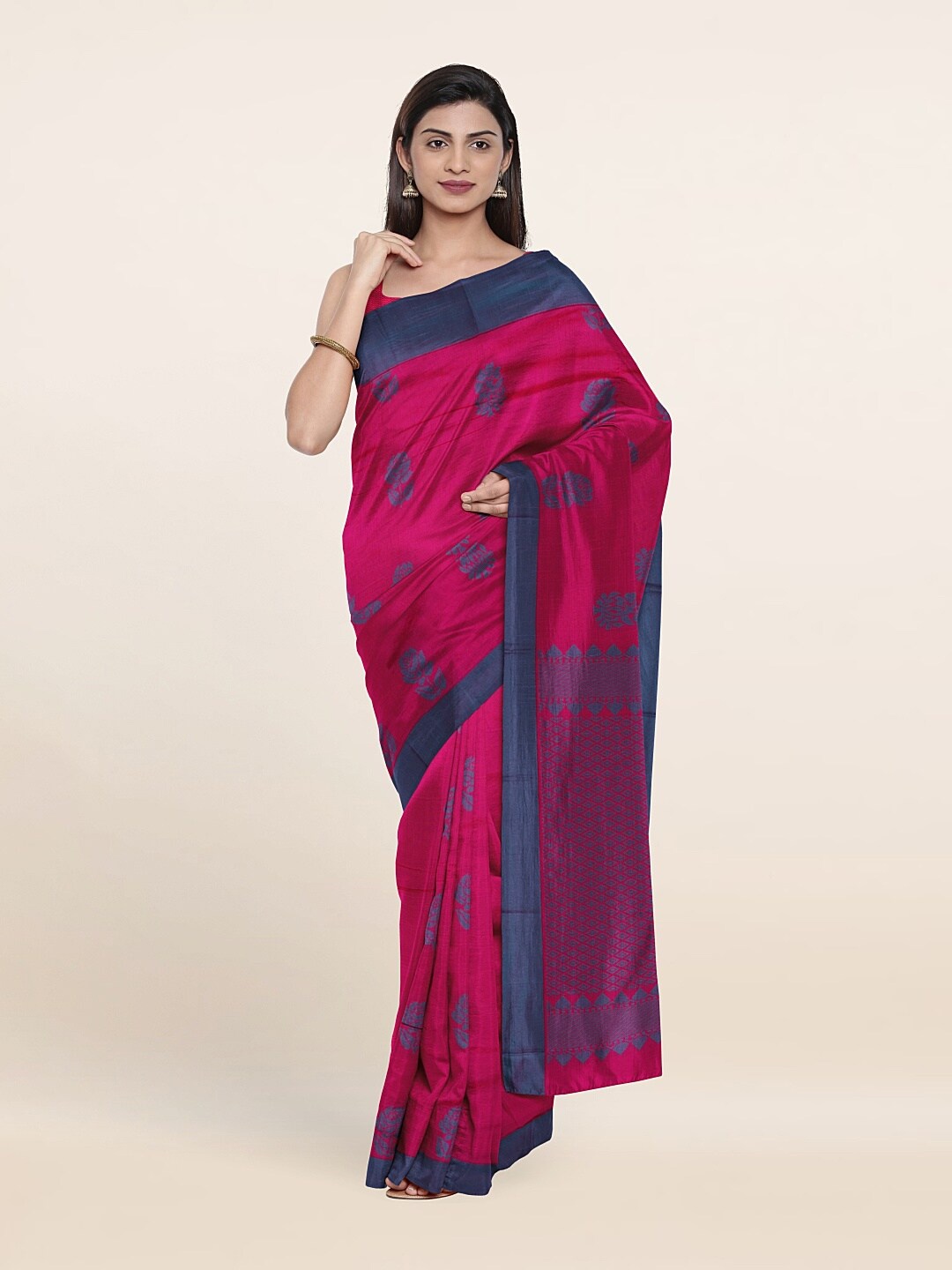 

Pothys Pink & Blue Ethnic Motif Silk Cotton Saree