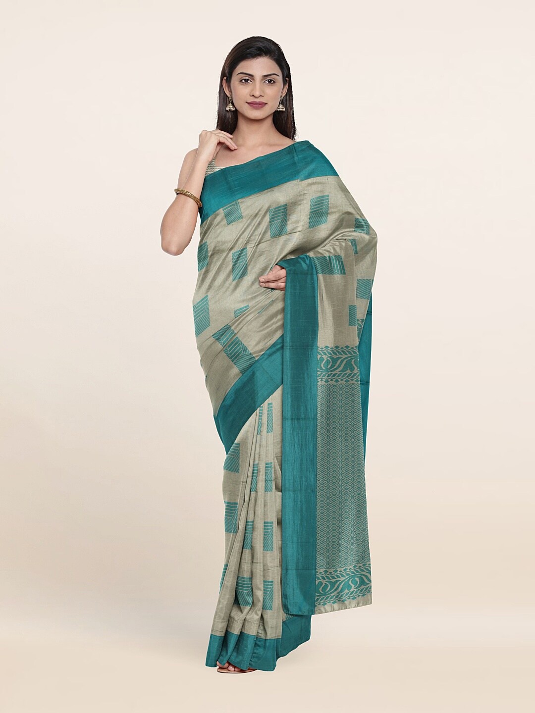 

Pothys Grey & Blue Silk Cotton Saree