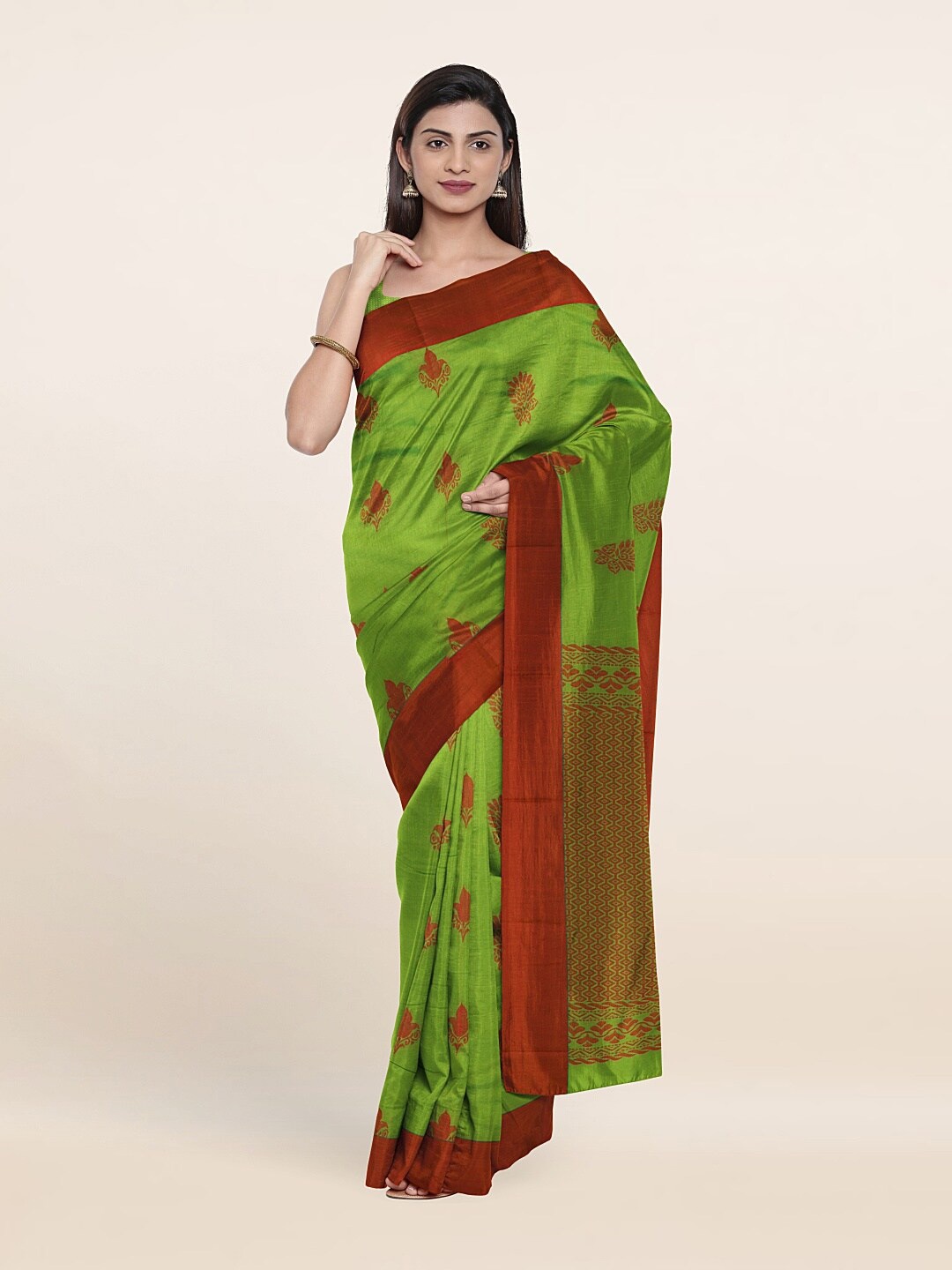

Pothys Green & Brown Woven Design Silk Cotton Saree