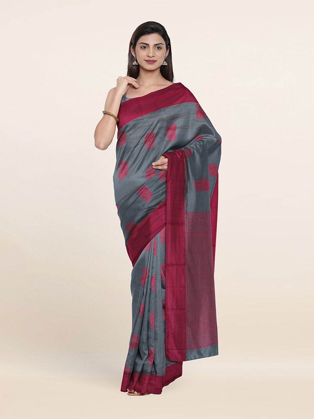 

Pothys Grey & Pink Woven Design Silk Cotton Saree