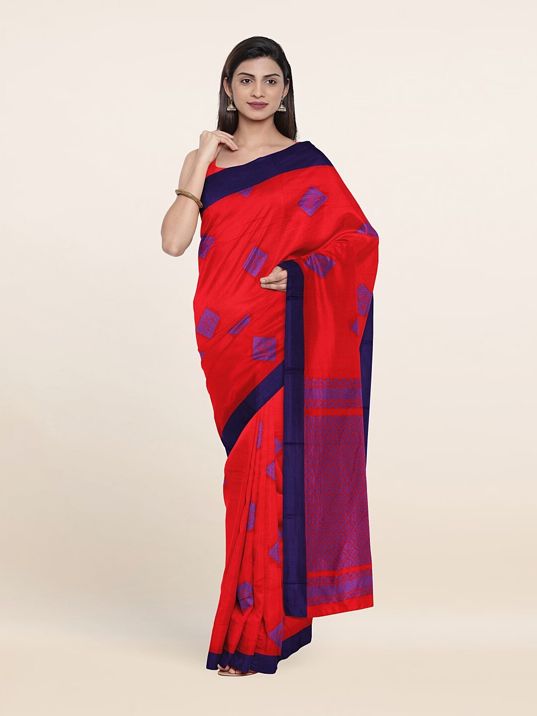 

Pothys Red & Blue Woven Design Silk Cotton Saree