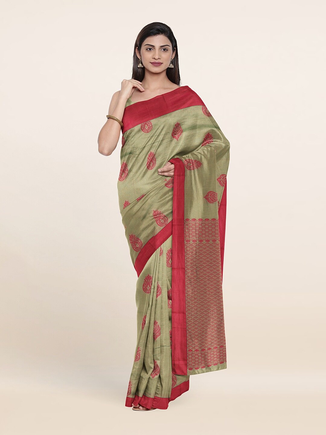 

Pothys Green & Red Ethnic Motifs Silk Cotton Saree