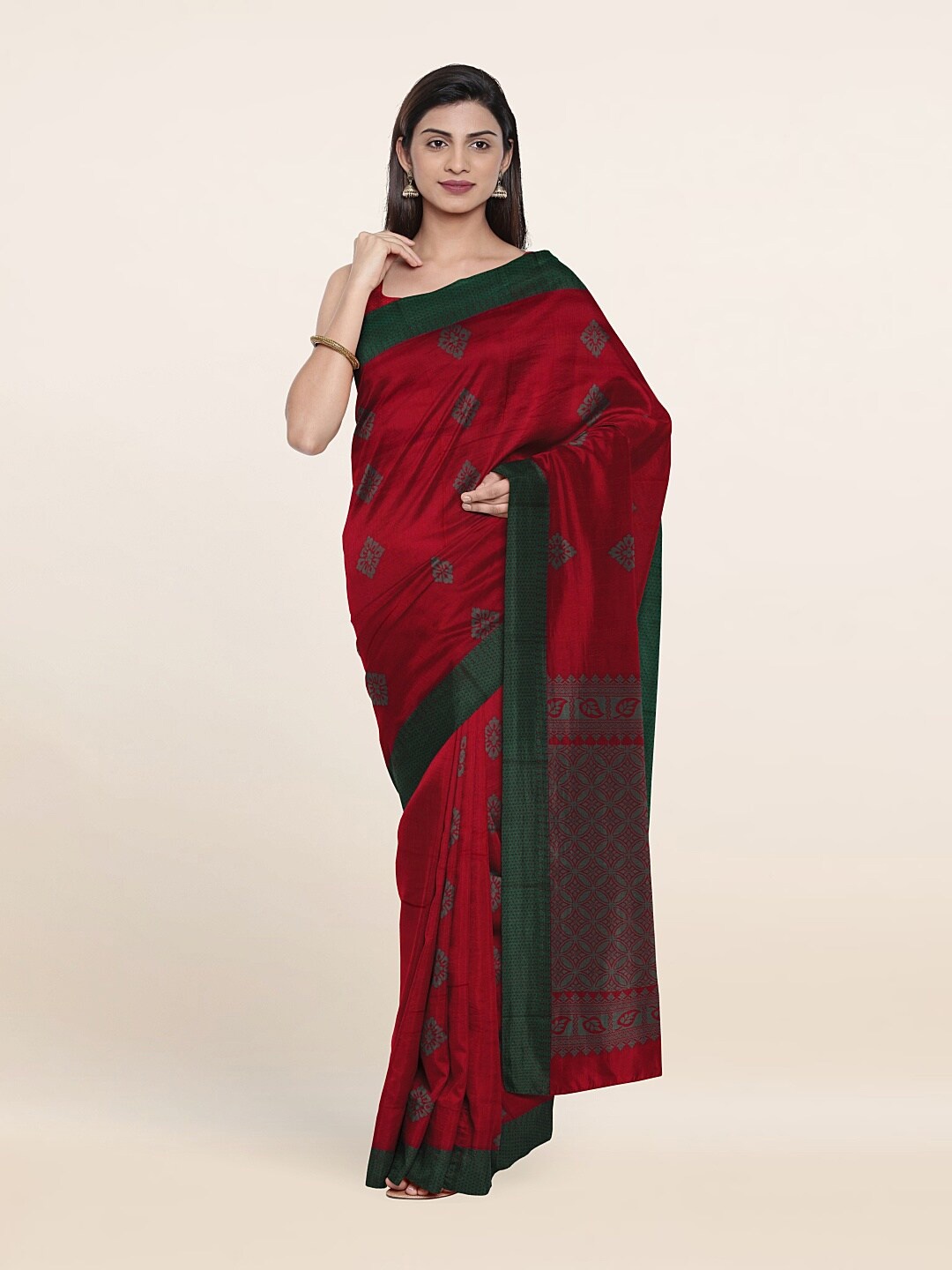 

Pothys Pink & Green Woven Design Silk Cotton Saree