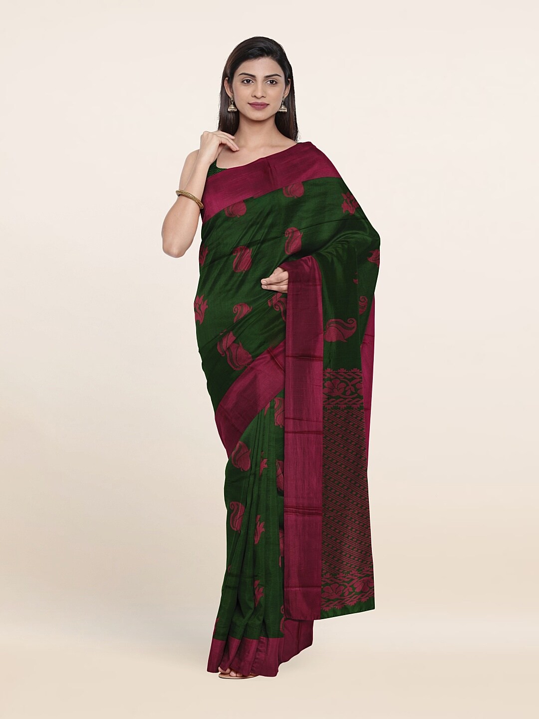 

Pothys Green & Pink Woven Design Silk Cotton Saree