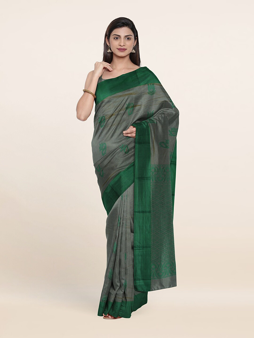 

Pothys Grey & Green Woven Design Silk Cotton Saree