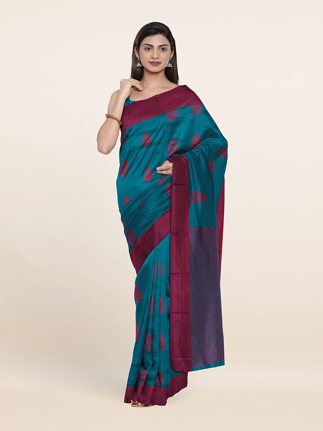 

Pothys Blue & Maroon Ethnic Motifs Silk Cotton Saree