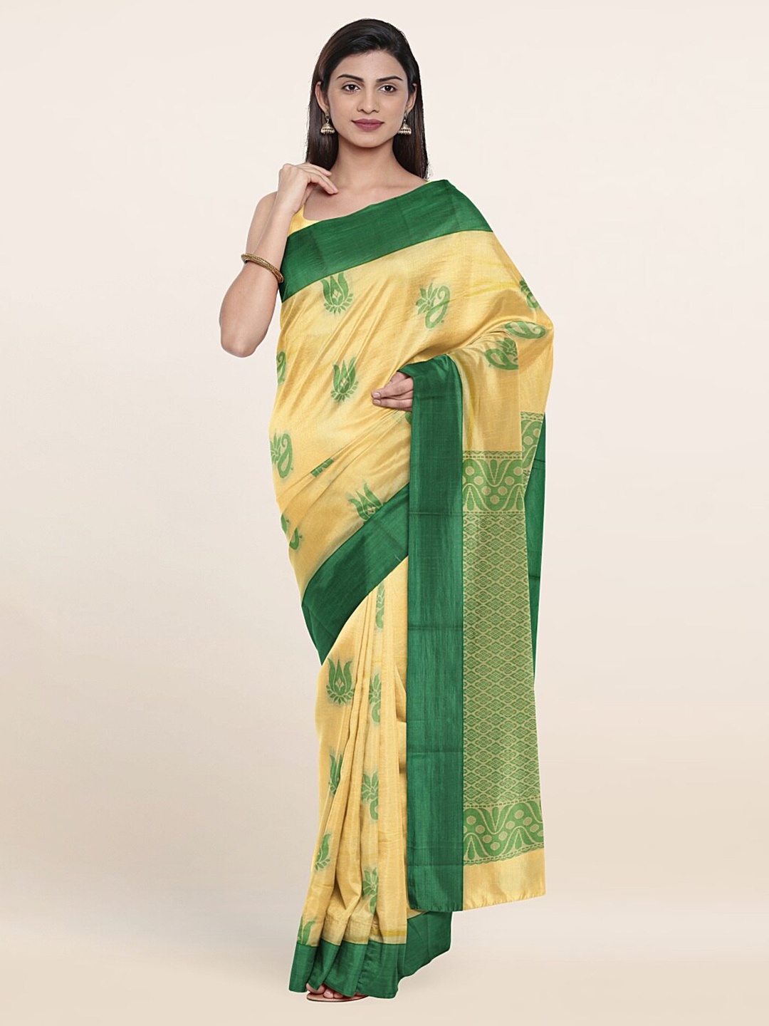 

Pothys Yellow & Green Ethnic Motif Silk Cotton Saree