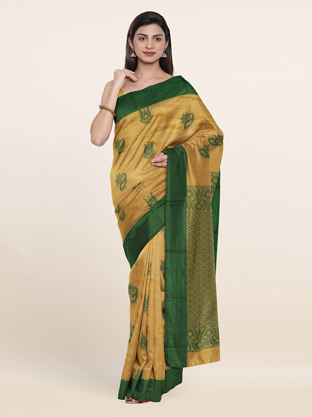 

Pothys Yellow & Green Ethnic Motif Silk Cotton Saree