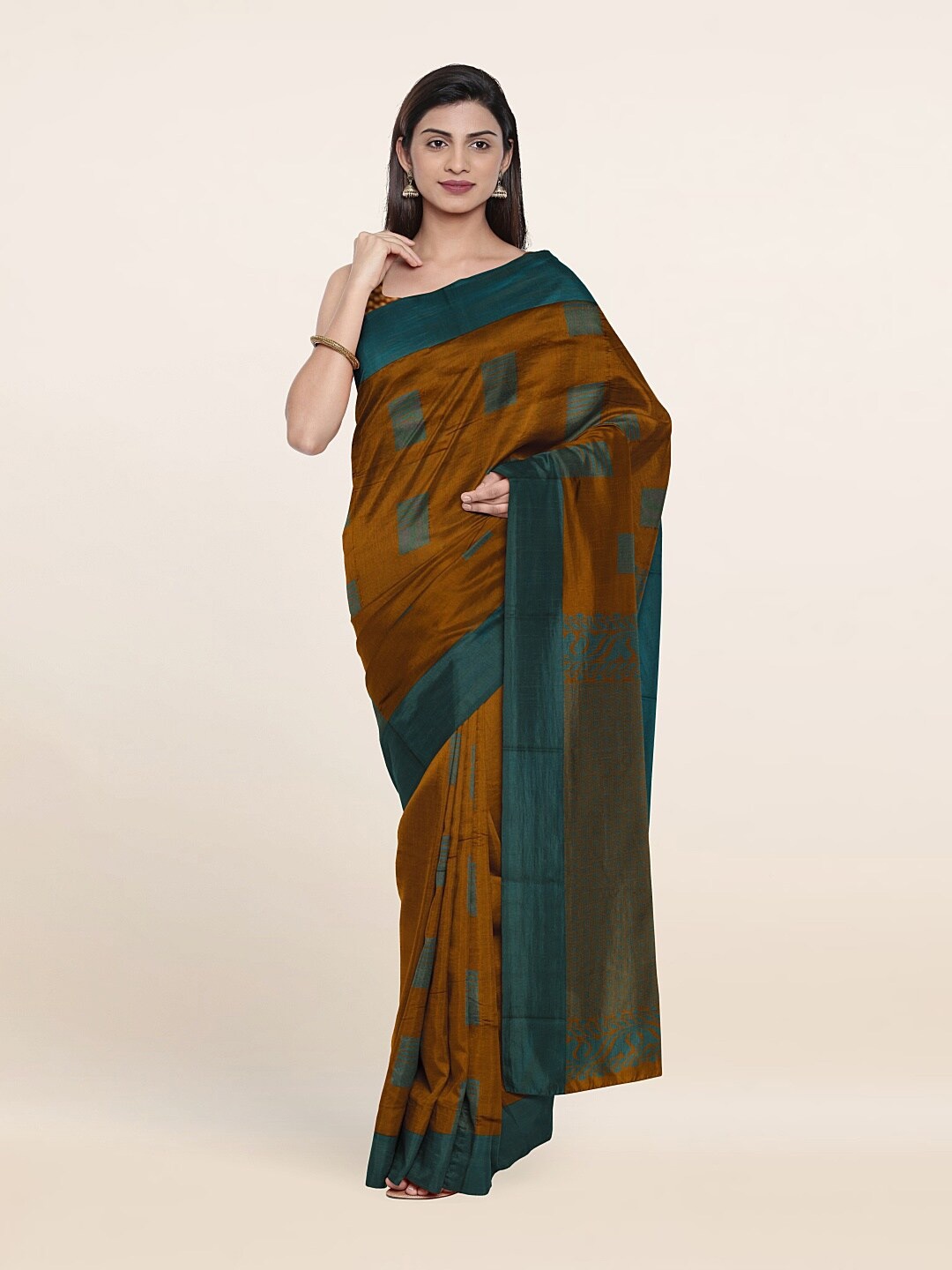 

Pothys Rust & Blue Ethnic Motifs Silk Cotton Saree