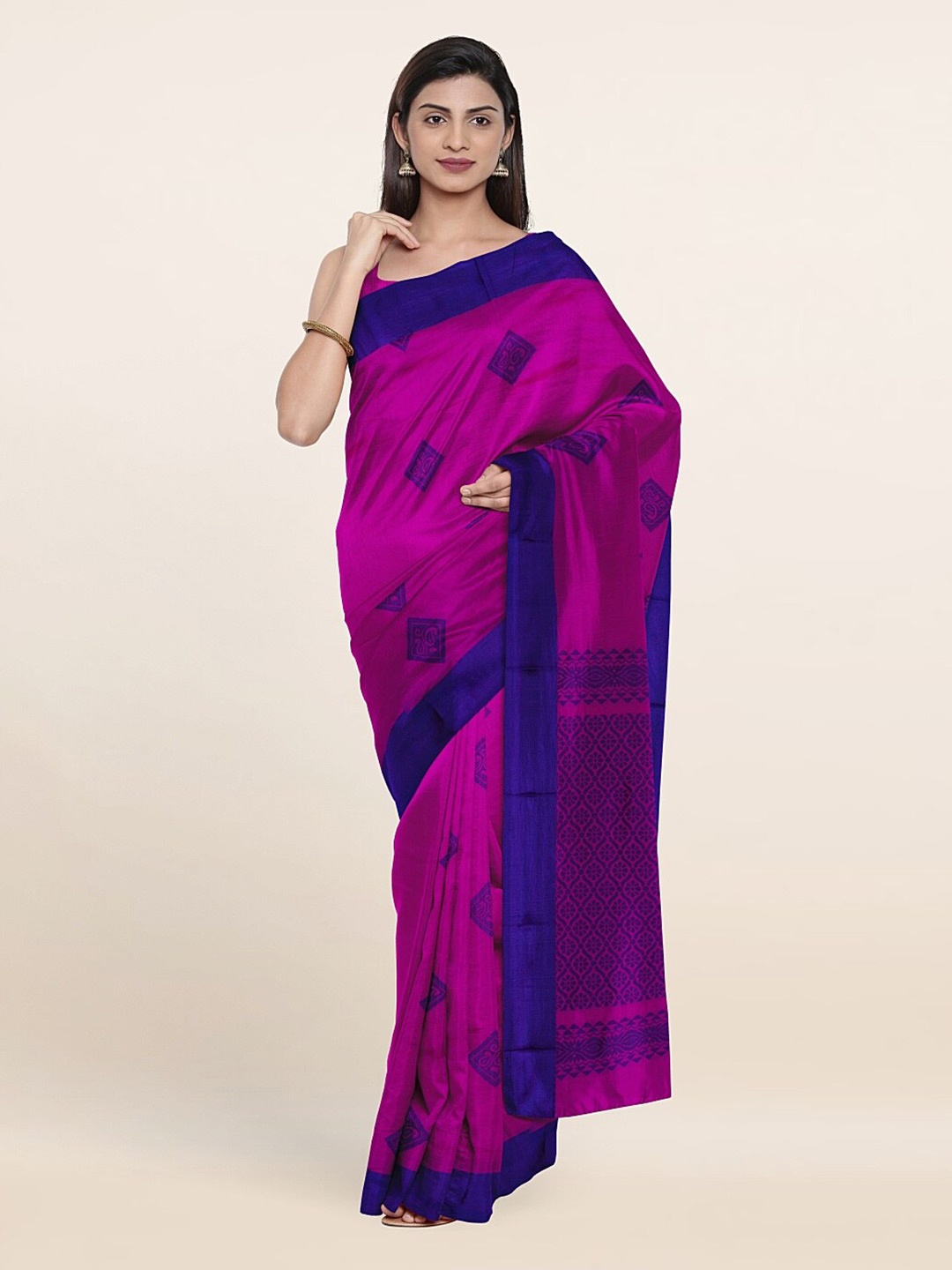 

Pothys Violet & Blue Woven Design Silk Cotton Saree
