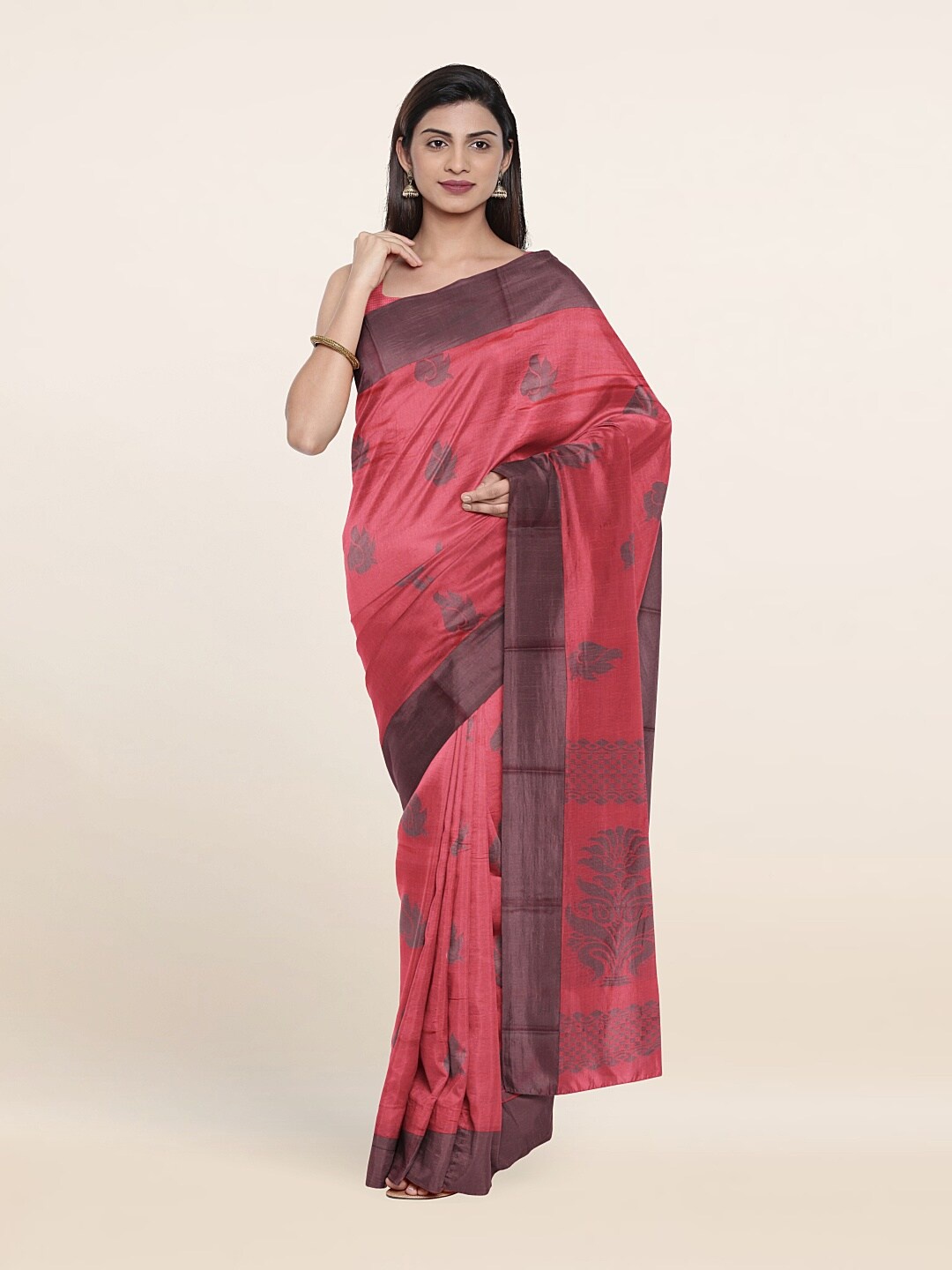 

Pothys Pink & Grey Ethnic Motifs Silk Cotton Saree