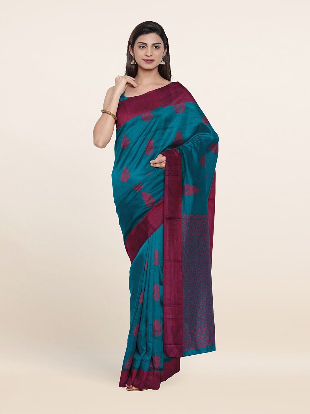 

Pothys Blue & Maroon Ethnic Motif Silk Cotton Saree