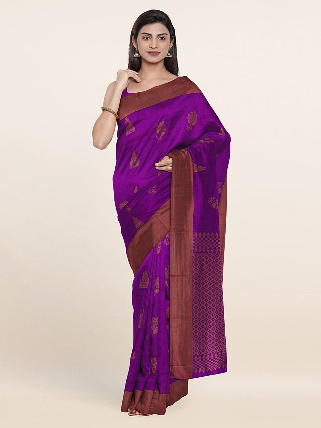 

Pothys Violet & Copper-Toned Woven Design Silk Cotton Saree