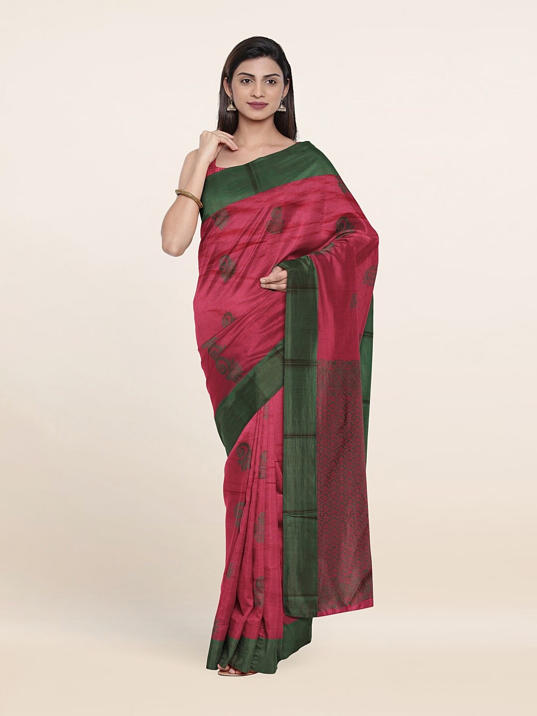 

Pothys Pink & Green Ethnic Motifs Silk Cotton Saree