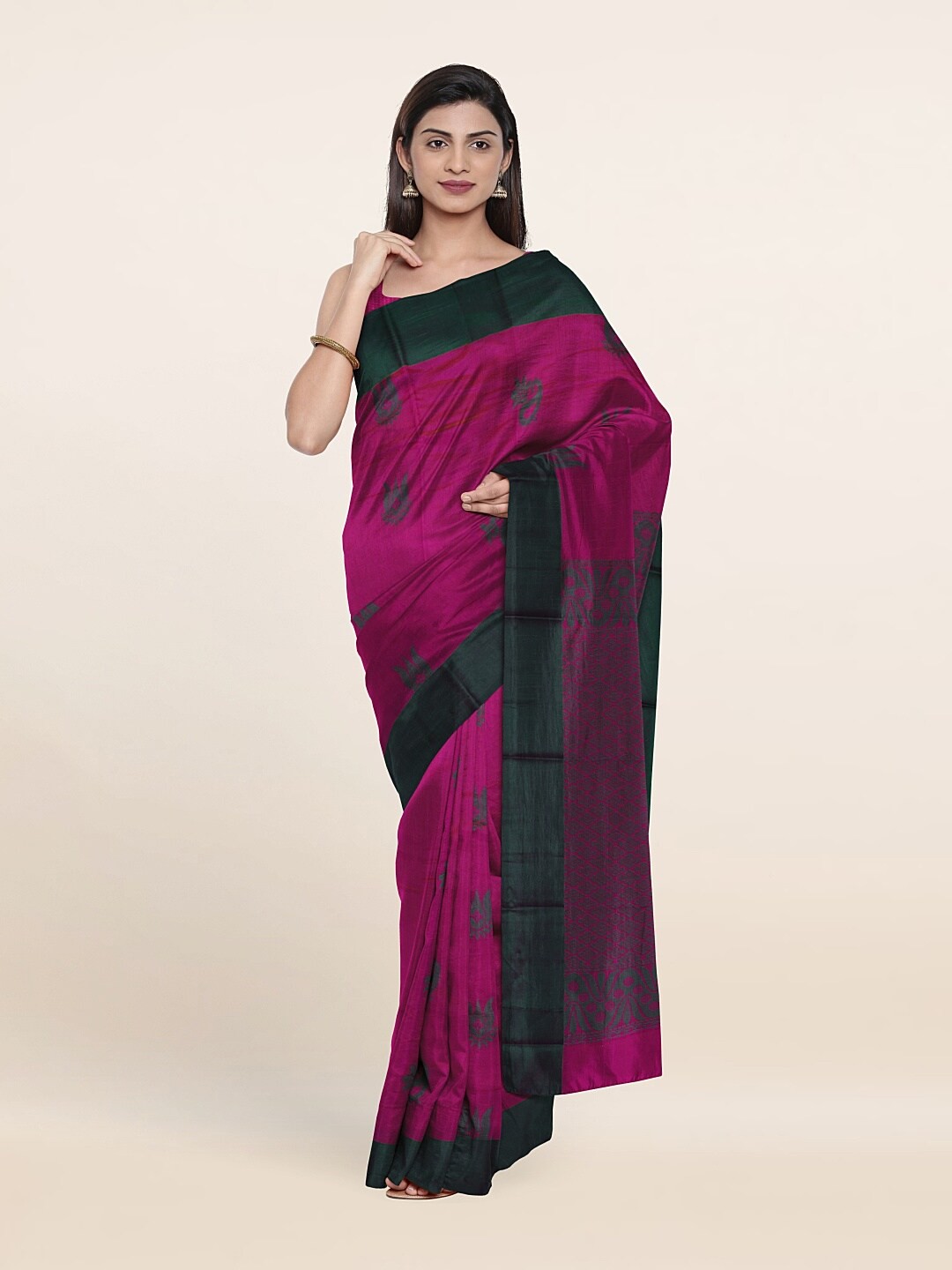 

Pothys Magenta & Grey Ethnic Motifs Silk Cotton Saree