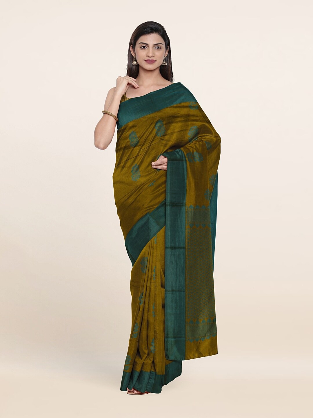 

Pothys Olive Green & Green Floral Silk Cotton Saree