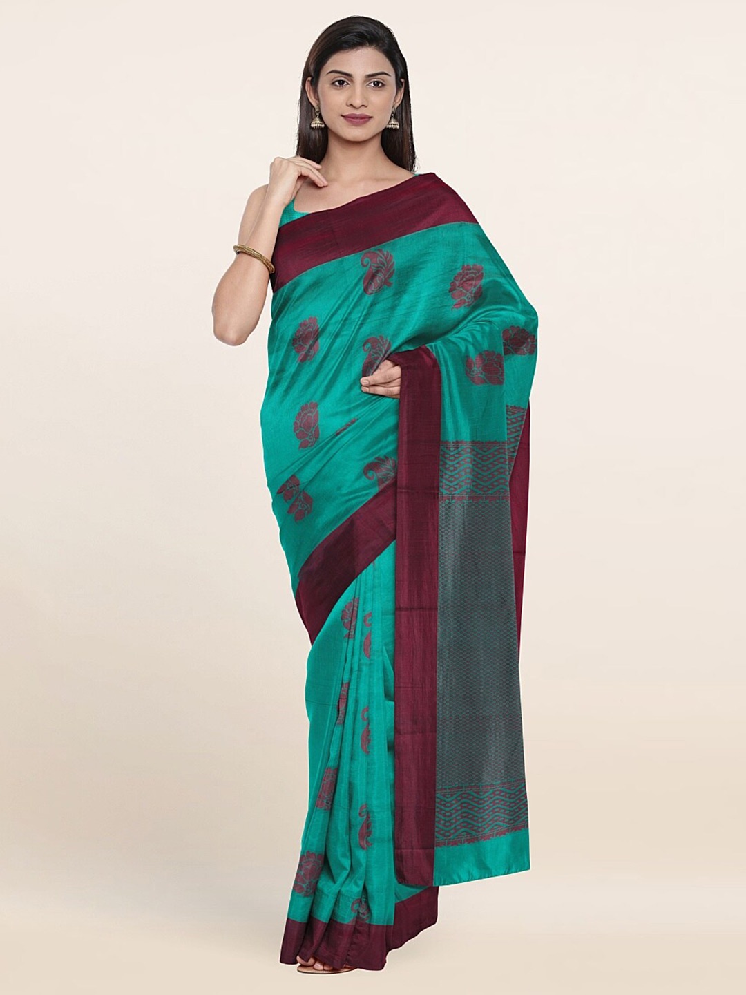 

Pothys Green & Purple Ethnic Motifs Silk Cotton Saree