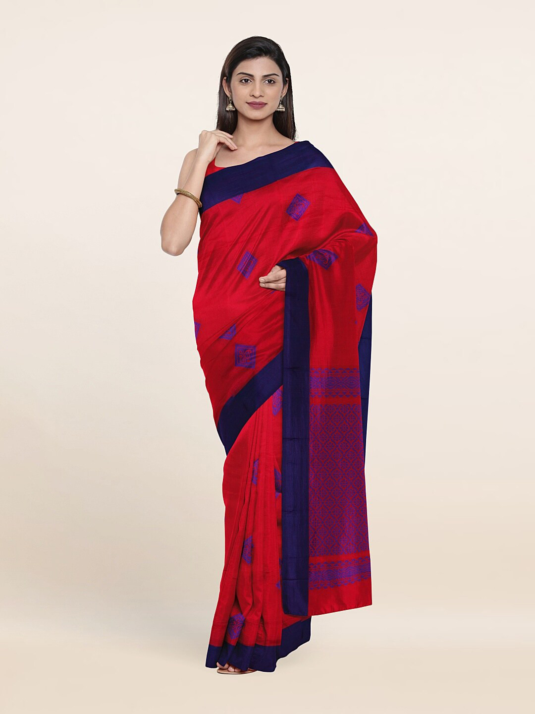 

Pothys Pink & Blue Ethnic Motifs Silk Cotton Saree