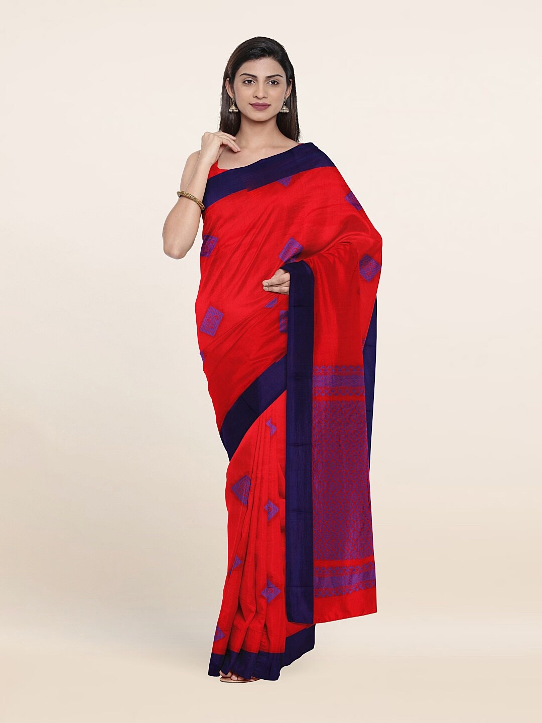 

Pothys Red & Blue Ethnic Motifs Silk Cotton Saree