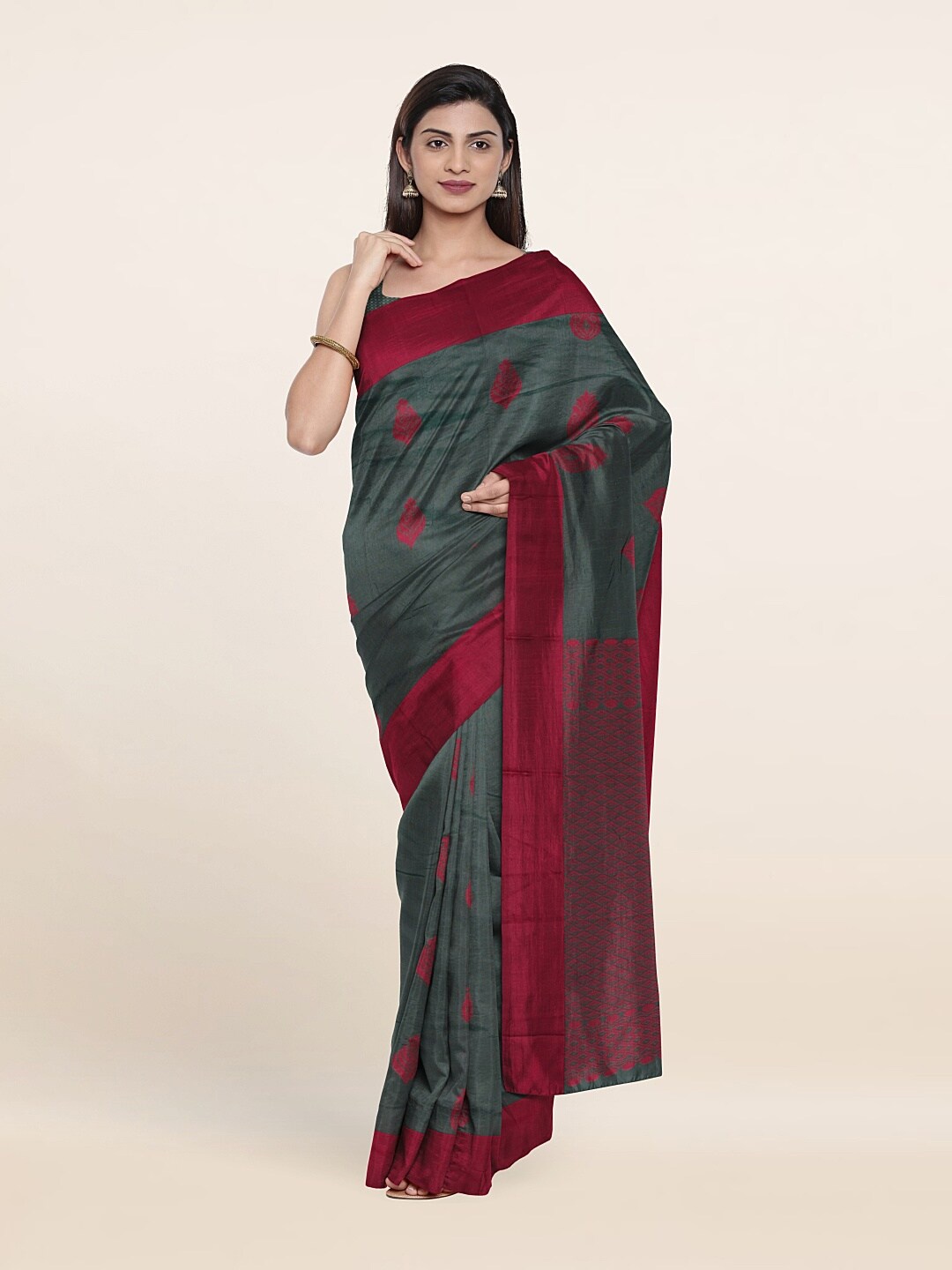 

Pothys Grey & Pink Woven Design Silk Cotton Saree