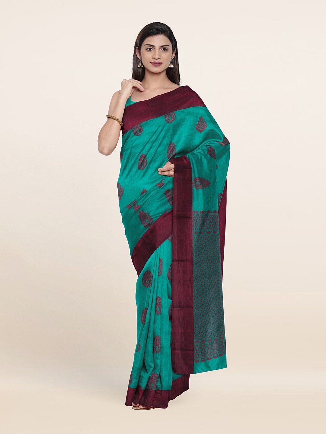 

Pothys Green & Purple Woven Design Silk Cotton Saree