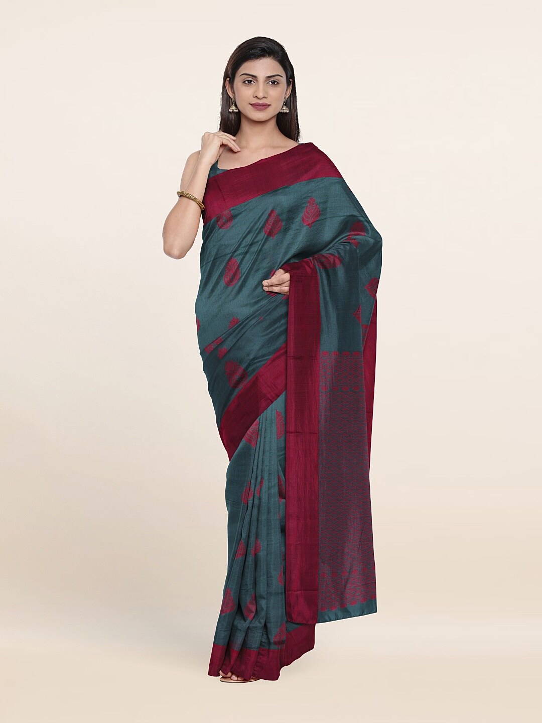 

Pothys Grey & Maroon Woven Design Silk Cotton Saree