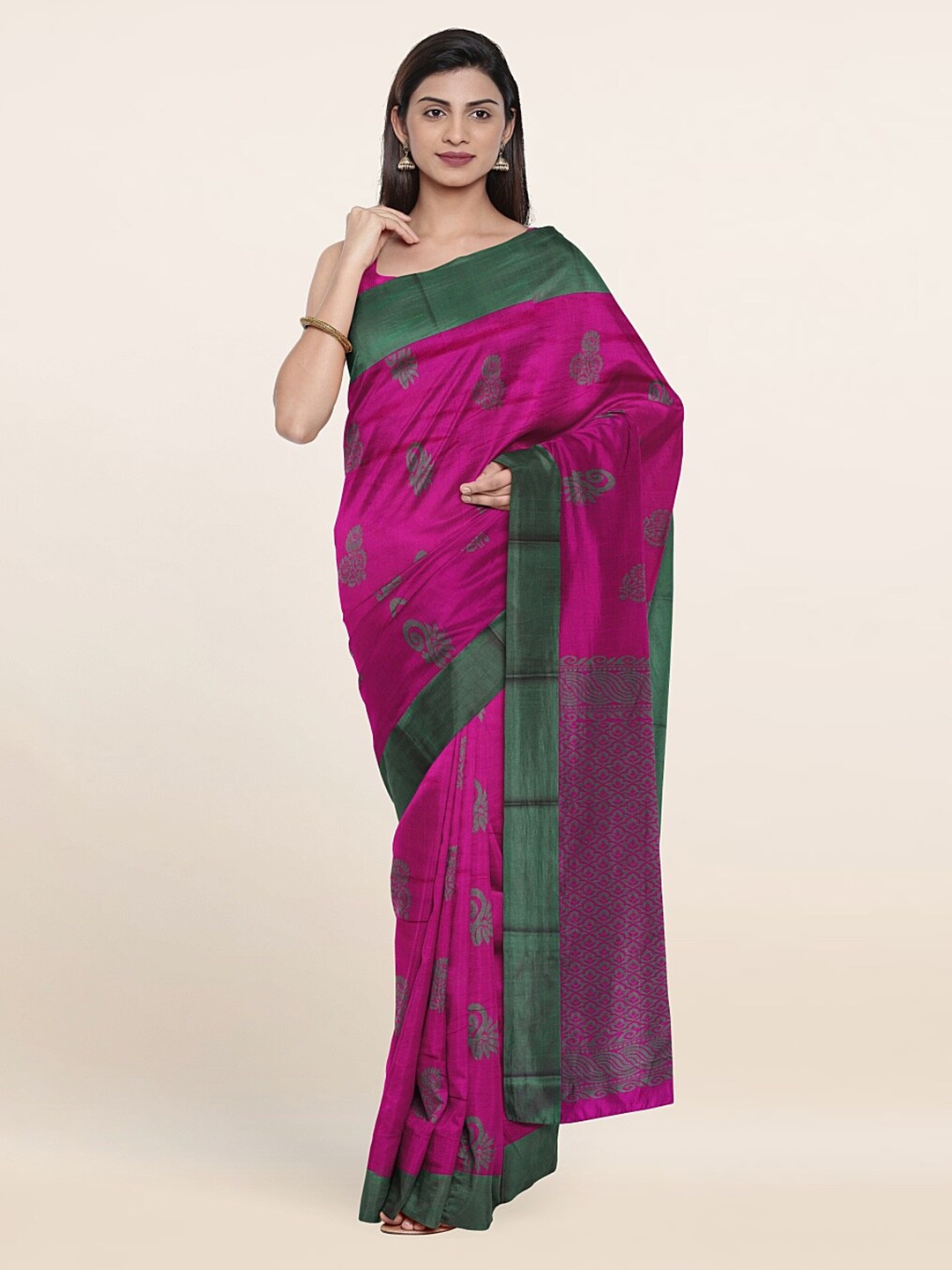 

Pothys Purple & Green Ethnic Motifs Silk Cotton Saree