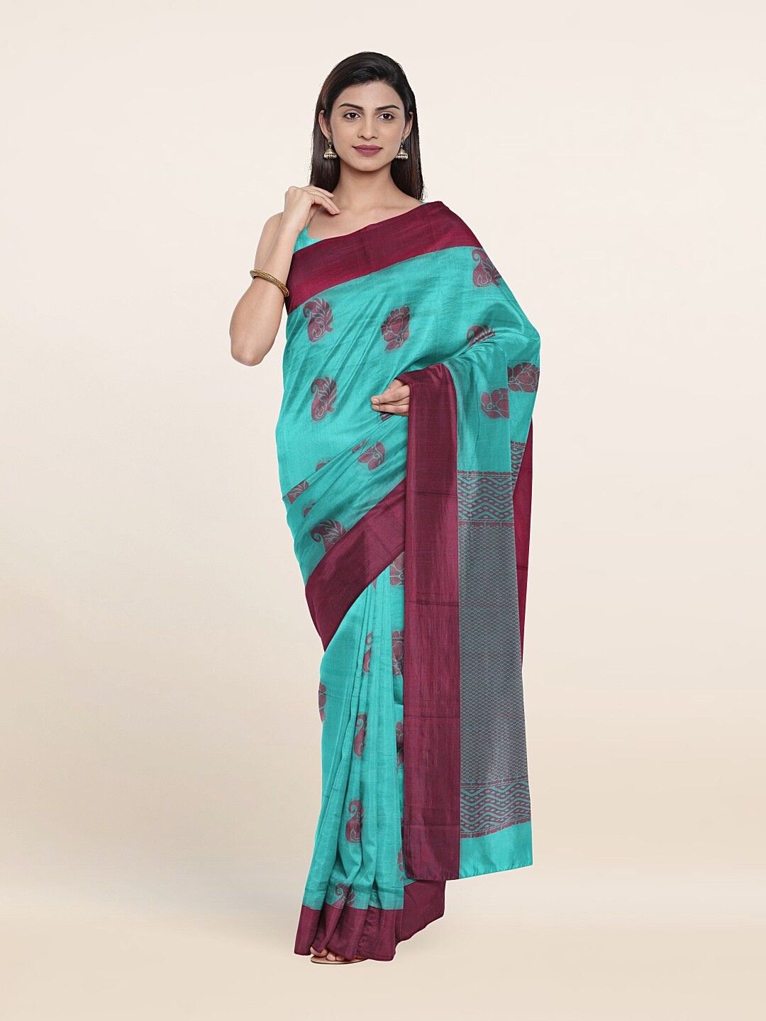 

Pothys Blue & Purple Floral Silk Cotton Saree