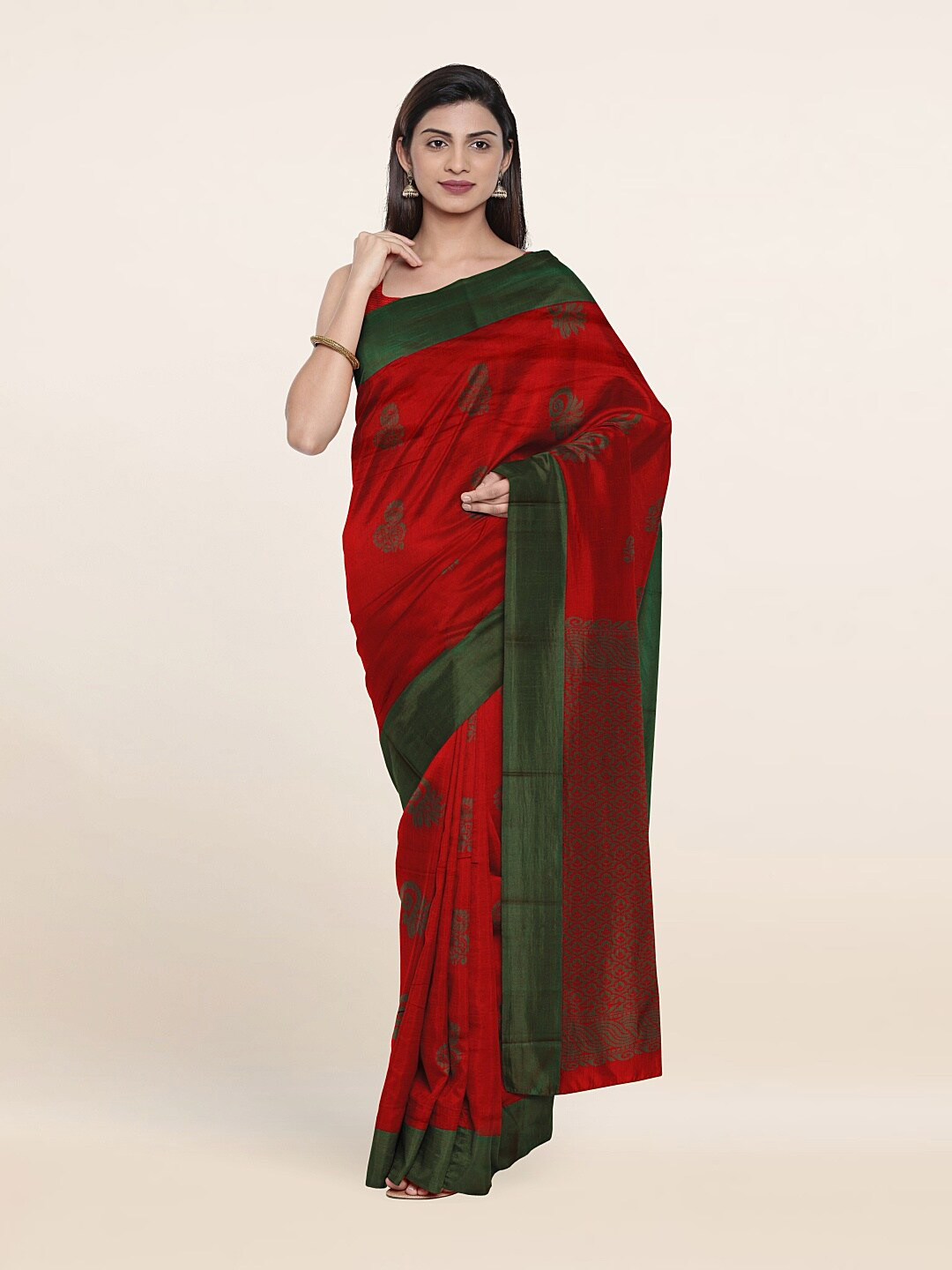 

Pothys Red & Green Woven Design Silk Cotton Saree
