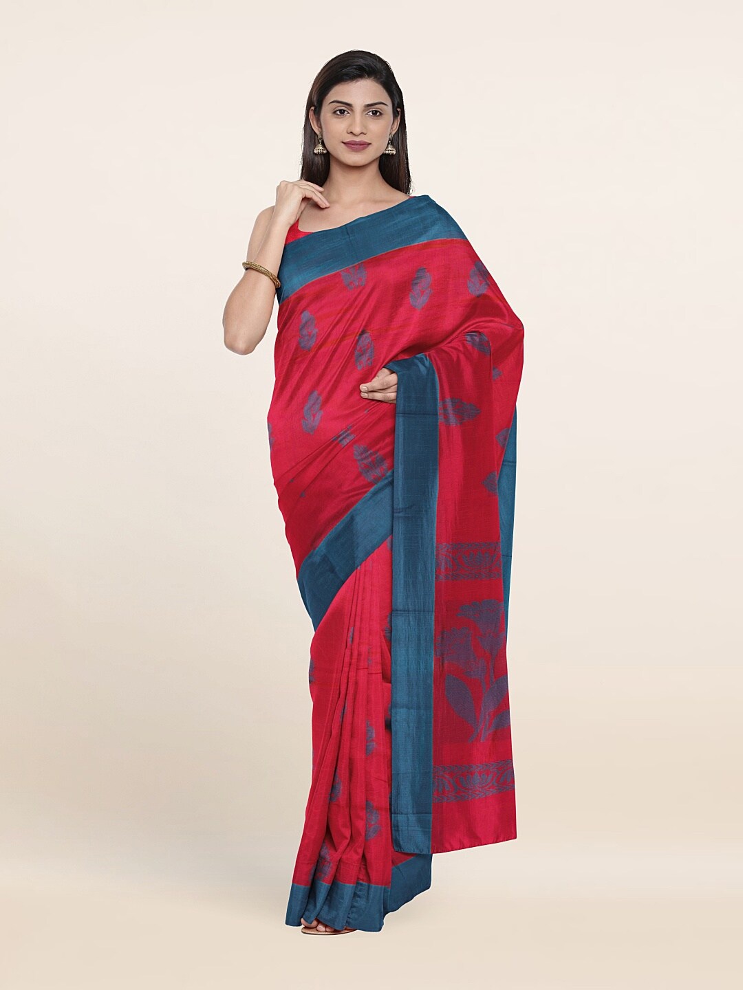 

Pothys Pink & Blue Ethnic Motifs Silk Cotton Saree