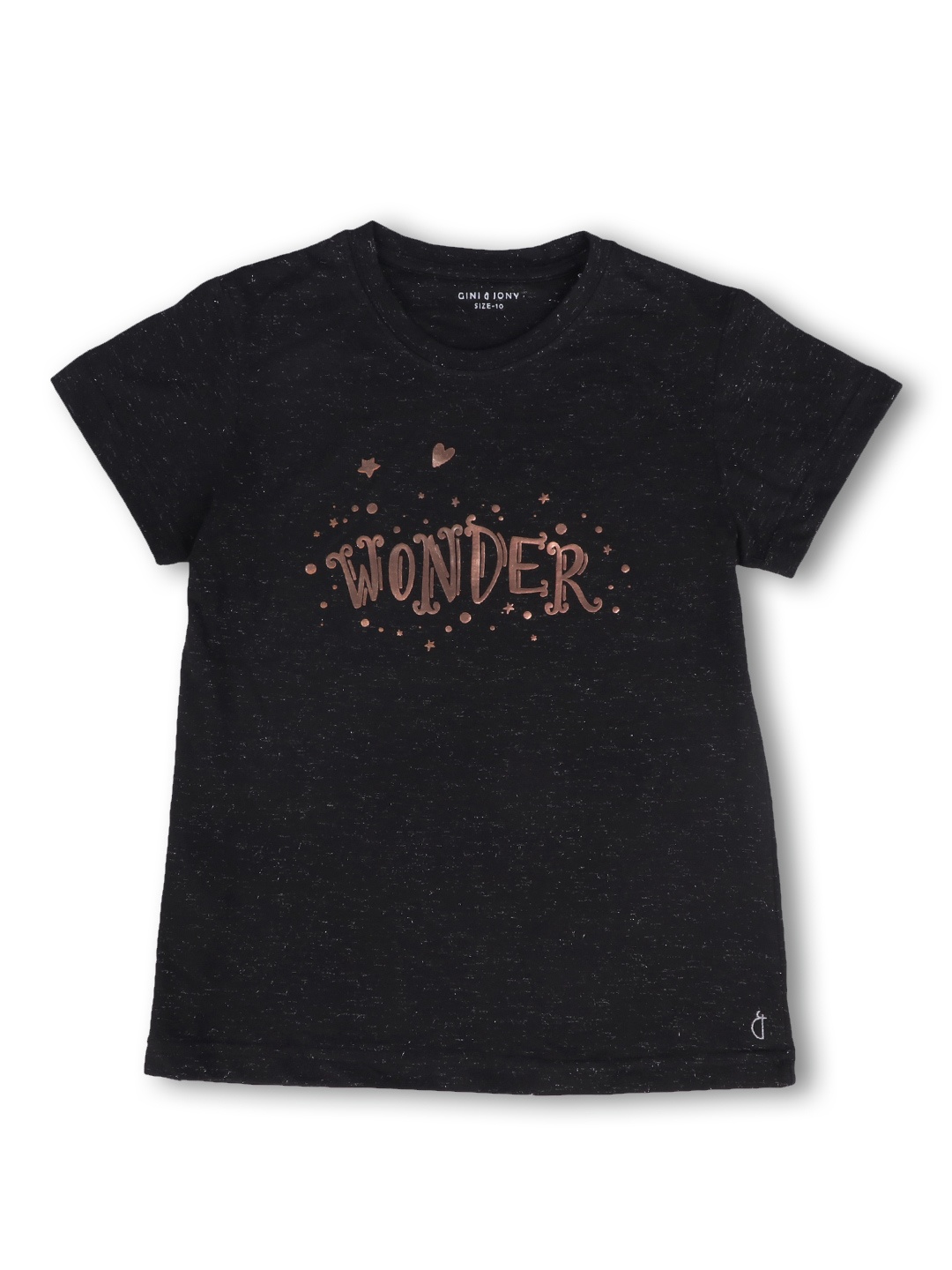 Gini and Jony Girls Black Typography Printed T-shirt