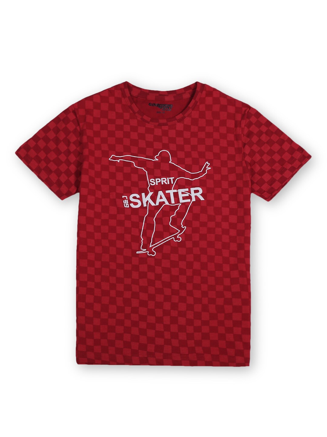 

Gini and Jony Boys Red Typography Printed Cotton T-shirt
