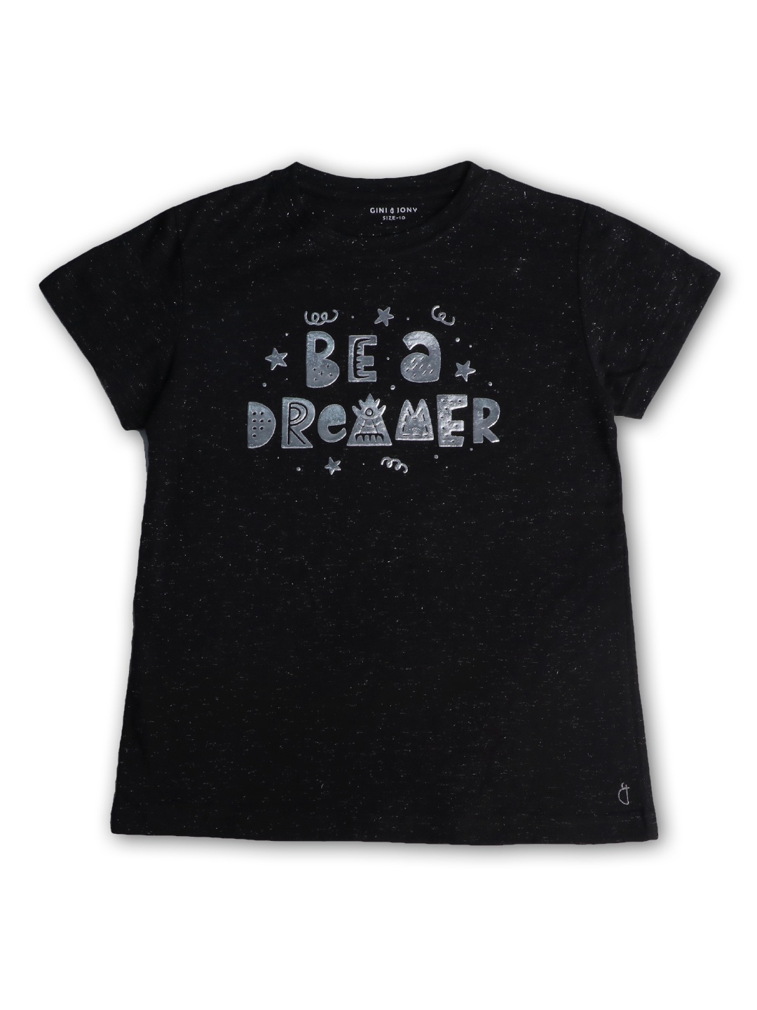 Gini and Jony Girls Black Typography Printed T-shirt