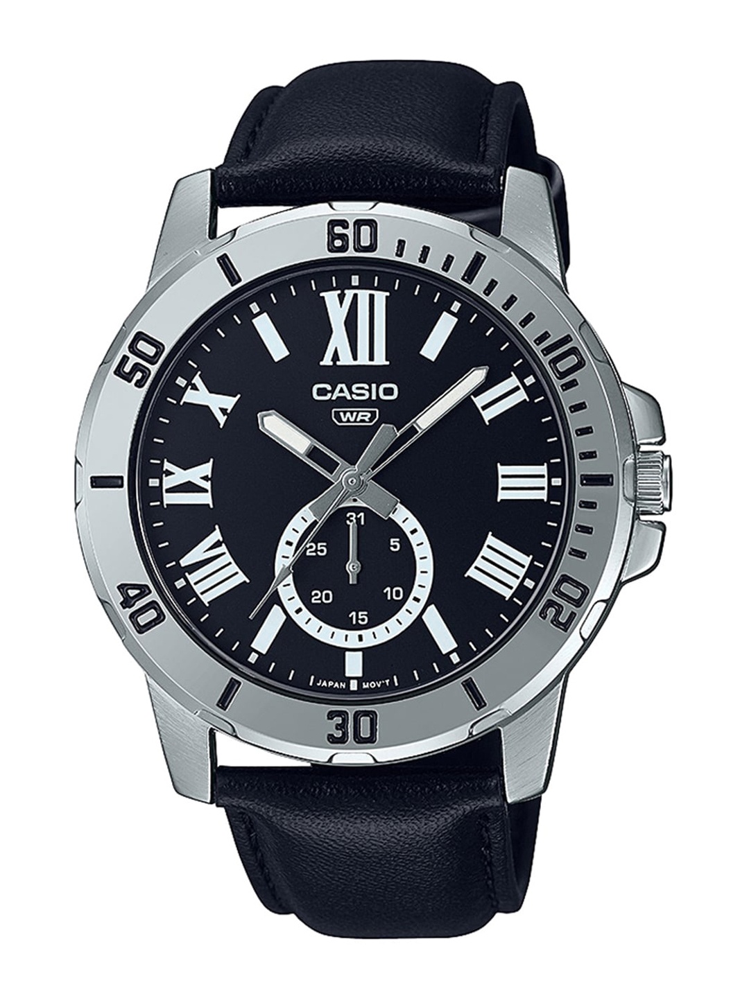 

CASIO Men Stainless Steel Dial & Leather Straps Analogue Watch A2072, Black