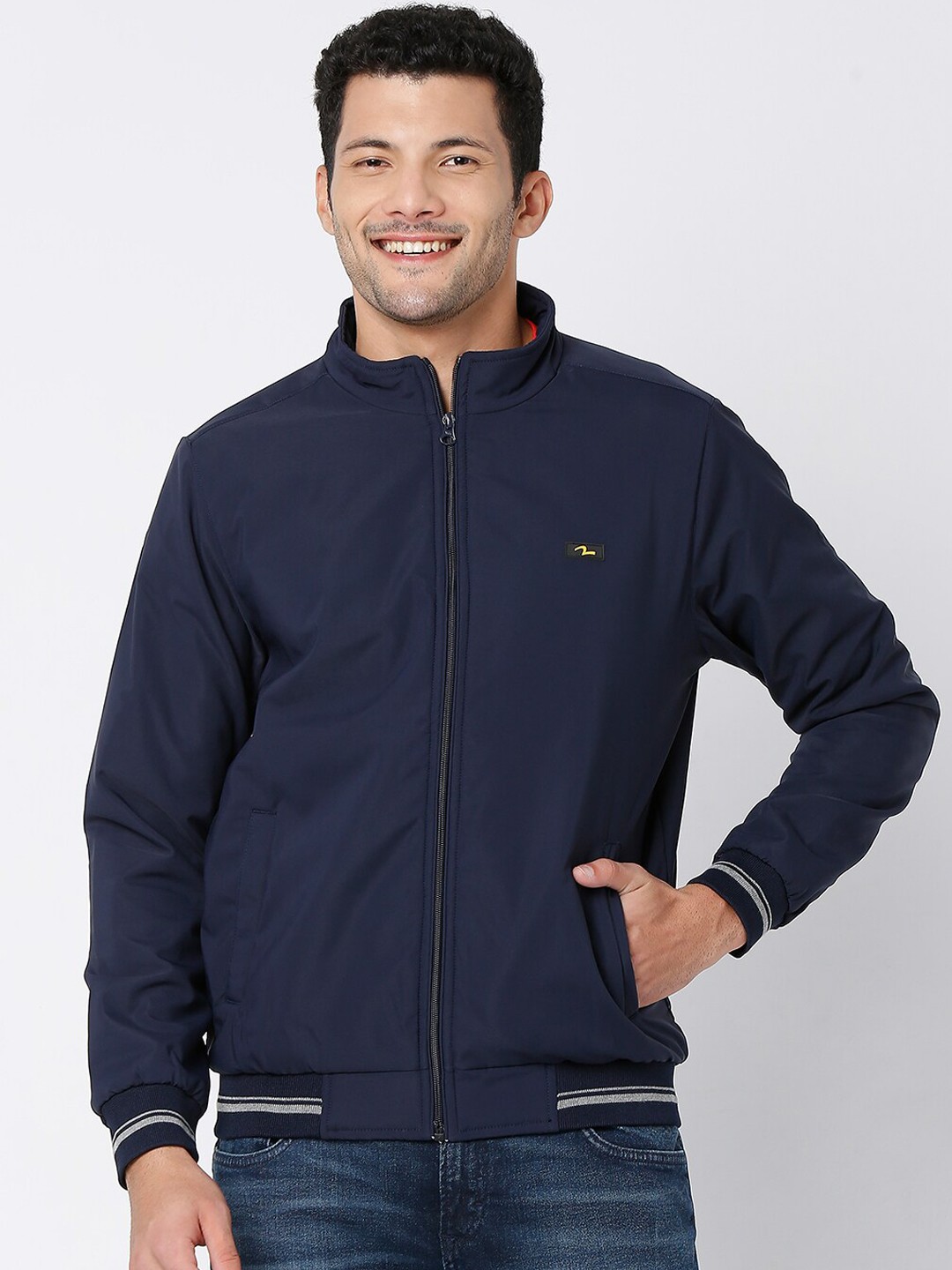 

SPYKAR Men Blue Solid Full Sleeve Casual Bomber Jacket