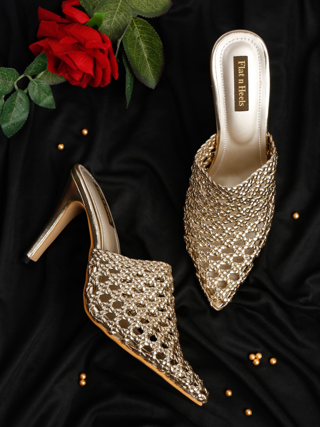 

Flat n Heels Women Gold-Toned Kitten Mules