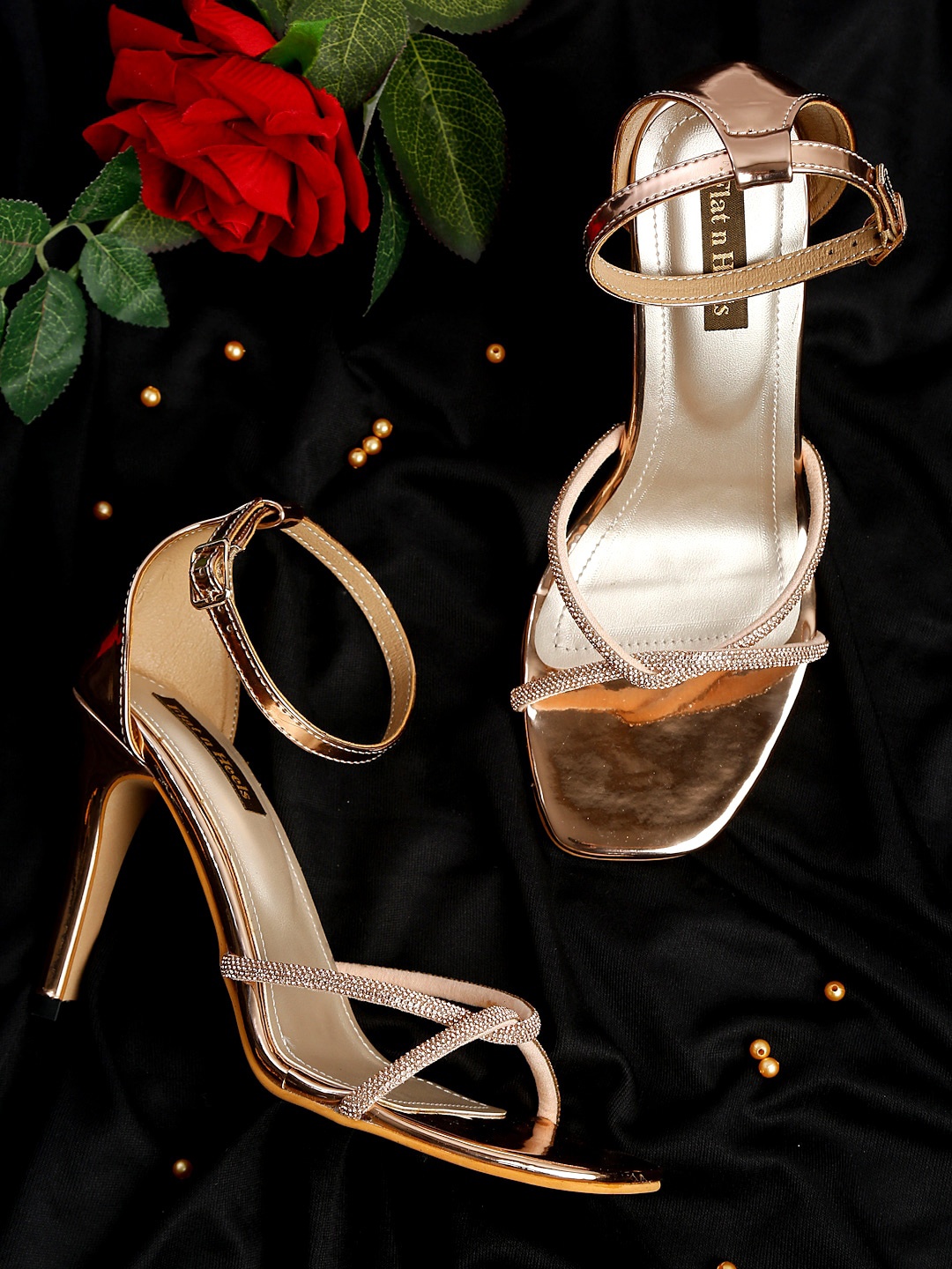 

Flat n Heels Women Champagne Block Sandals With Buckles