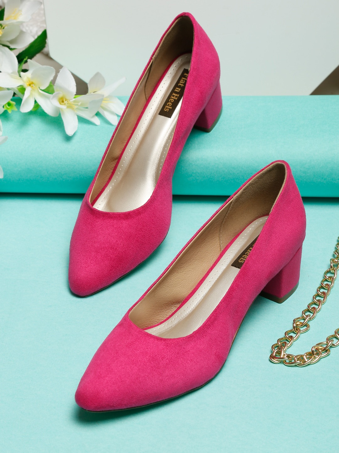 

Flat n Heels Fuchsia Suede Block Pumps