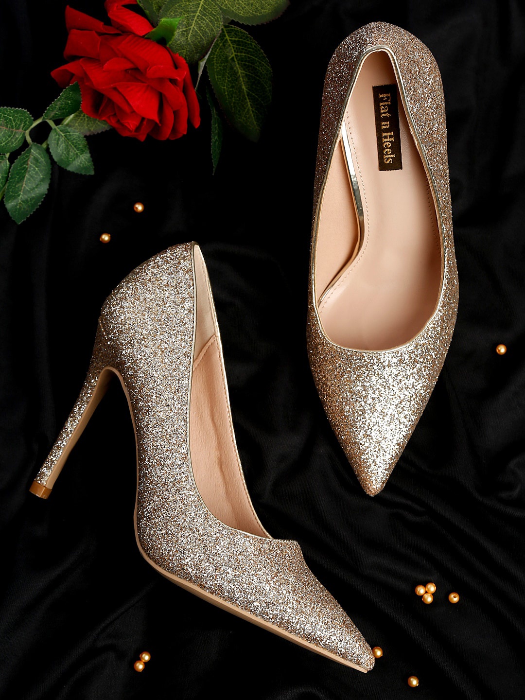 

Flat n Heels Gold-Toned Textured Party Stiletto Pumps