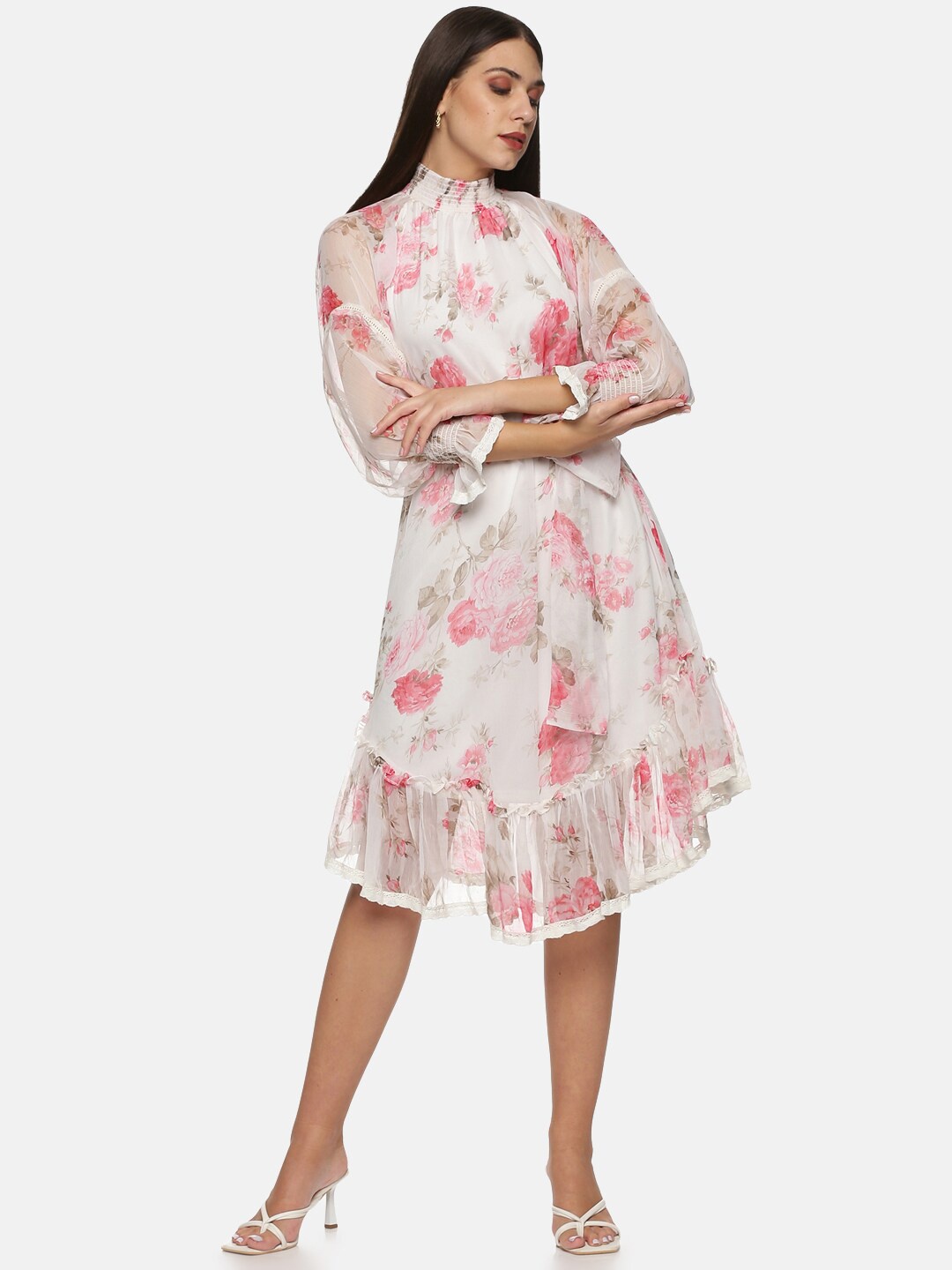 

ISU Floral Cotton Chiffon Dress, White