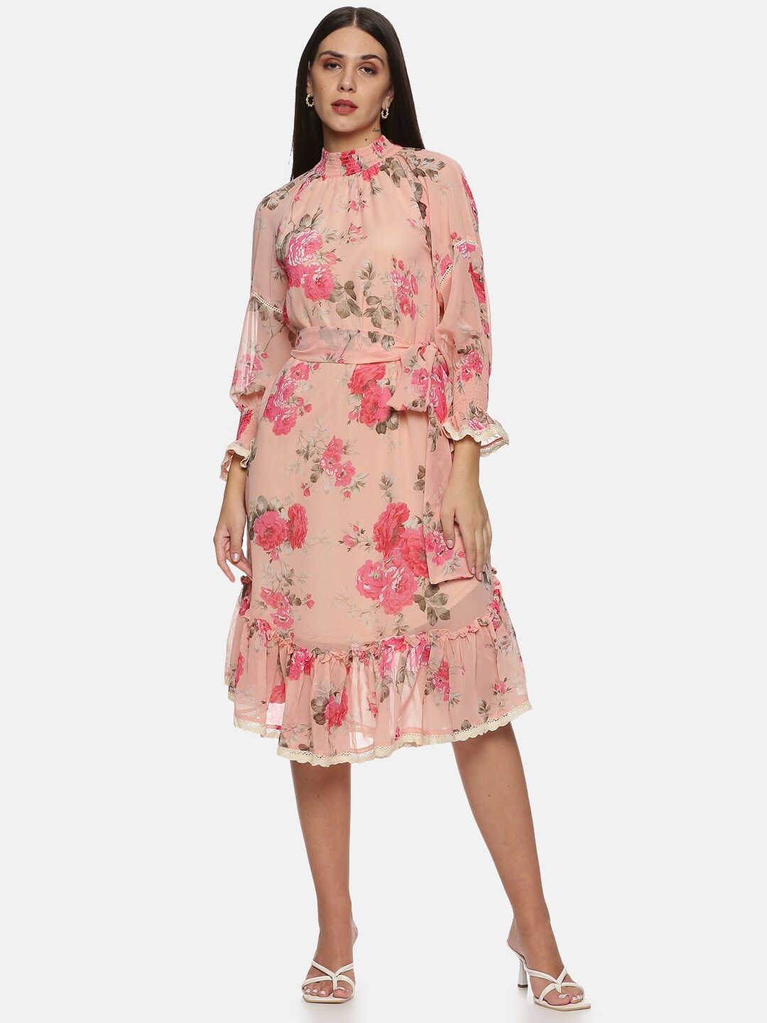 

ISU Floral Chiffon Shirt Dress, Peach