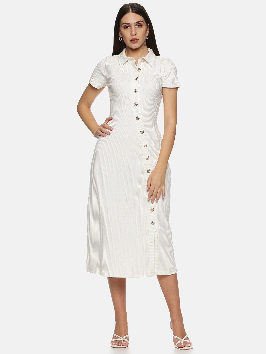 

ISU Acrylic Shirt Midi Dress, White