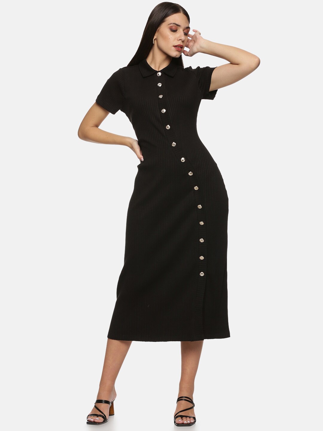 

ISU Shirt Acrylic Midi Dress, Black